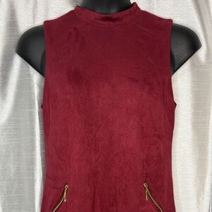 Donna Rico Burgundy Wine Faux Suede Sleeveless Lined Midi Dress Womens 10